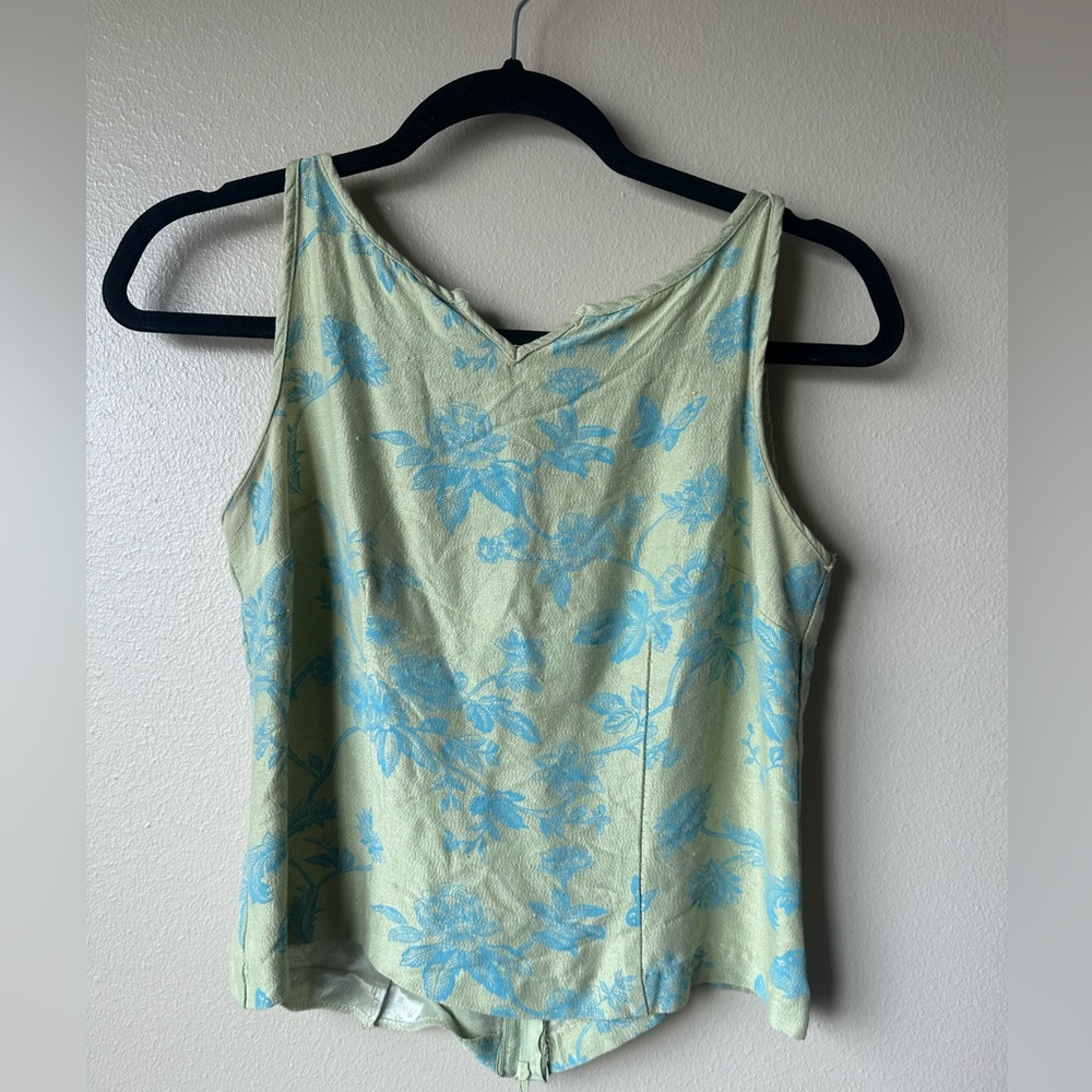 Vintage Satin 90’s Green Blue Floral Tank S